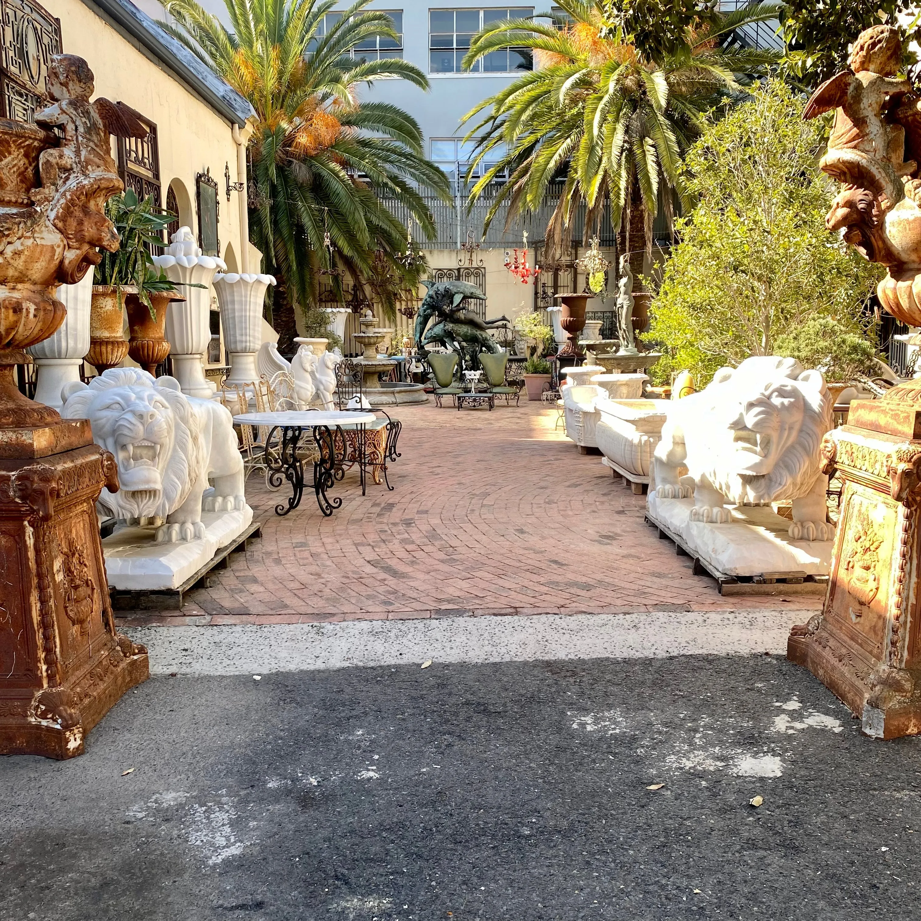 Spectacular! Pair of Carved White Marble Lions