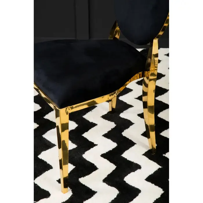 Stackable Black Velvet and Gold Finish Dining Chair