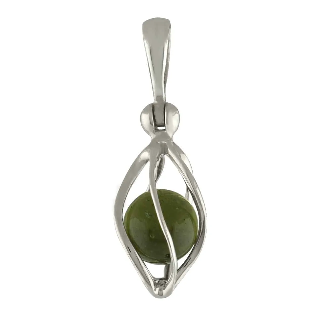 Starborn Moldavite Sphere Sterling Silver Cage Pendant