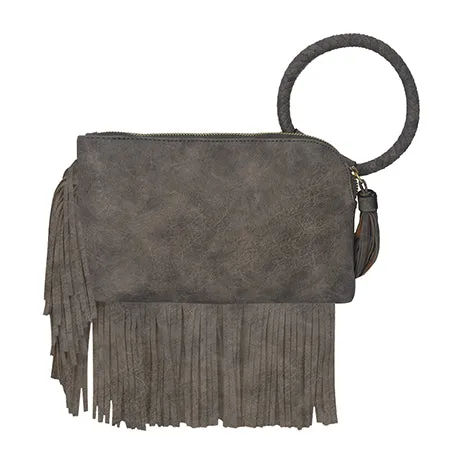 Taupe Gray NGIL Faux Leather Fringe Wristlet