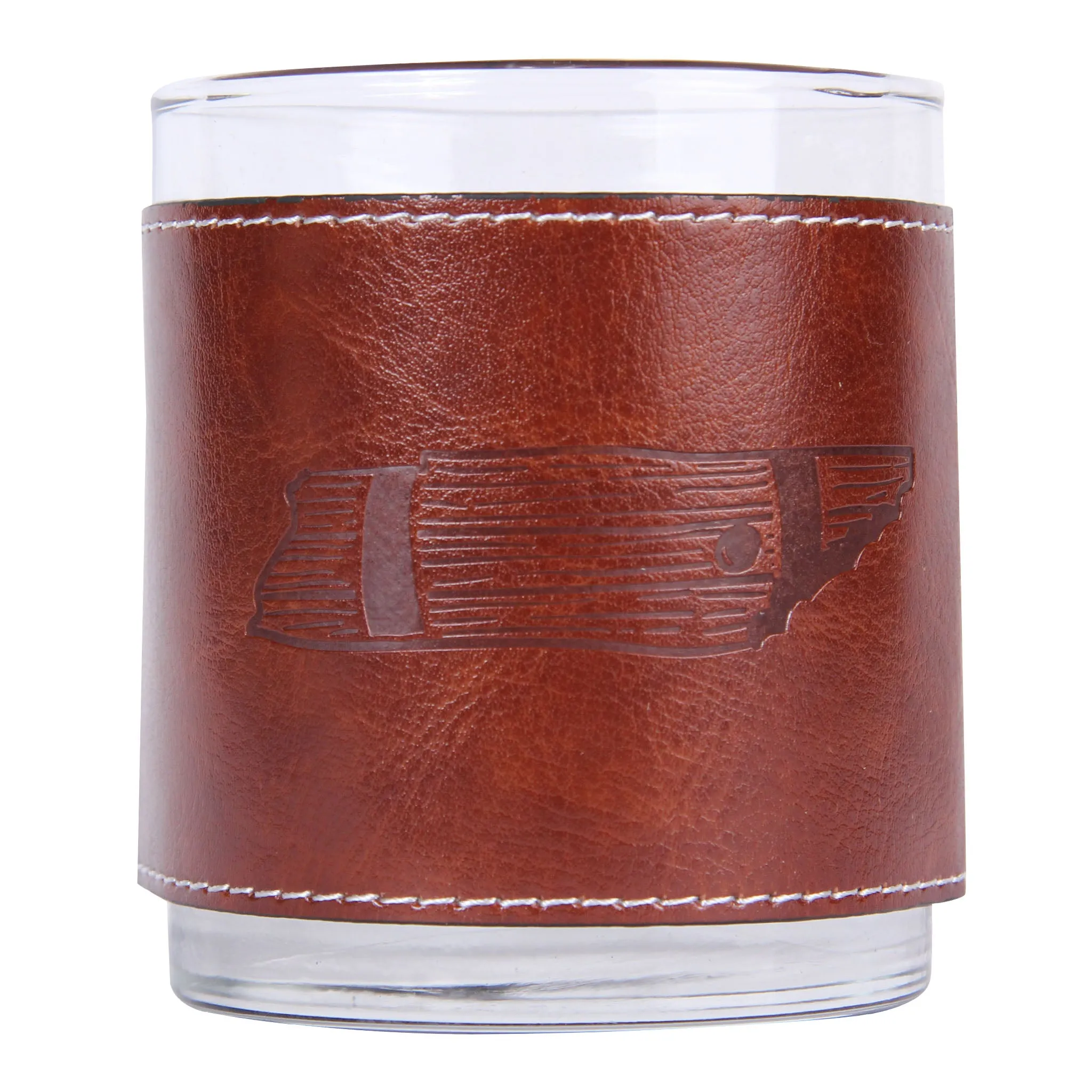 Tennessee Bourbon Barrel Outline Faux Leather Rocks Glass