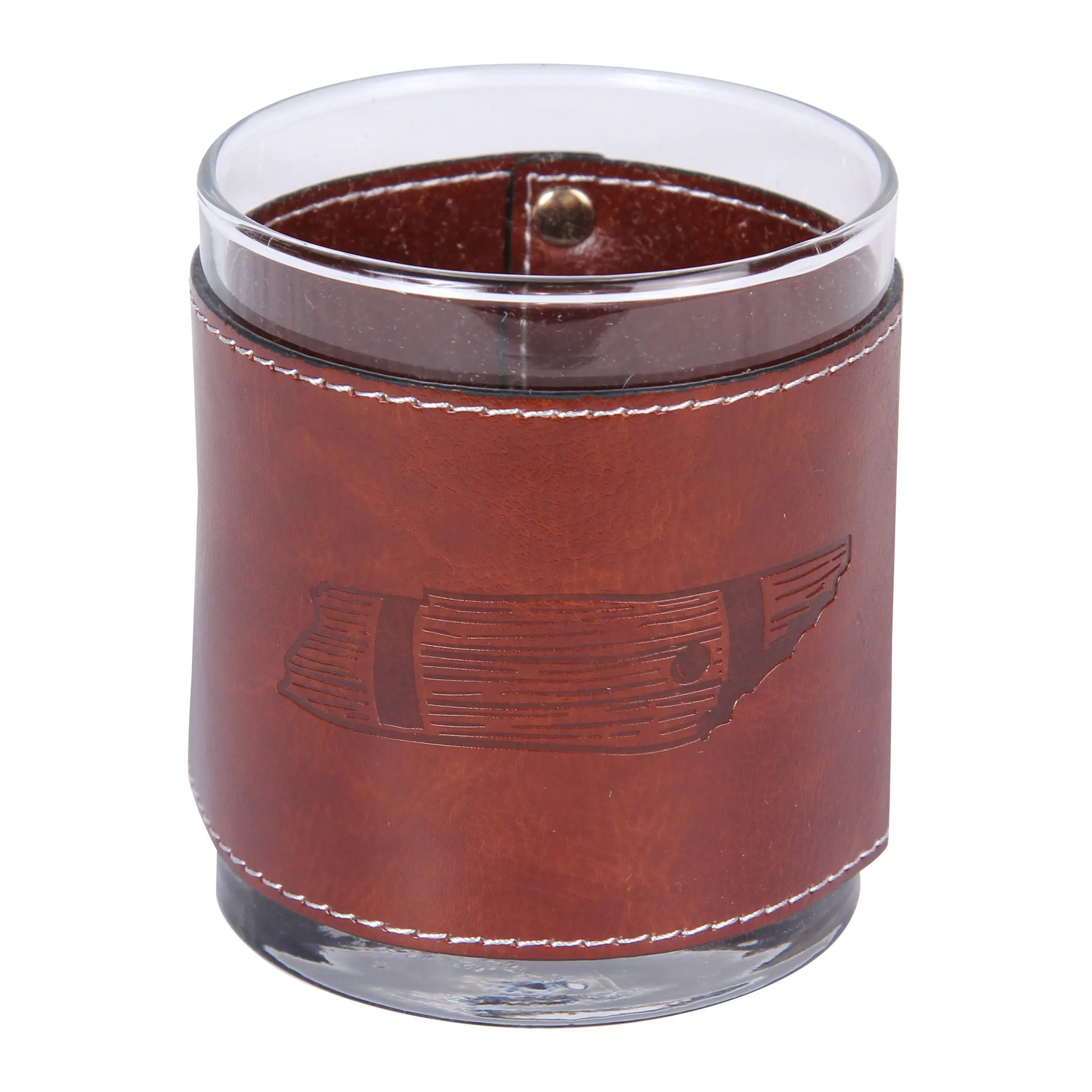 Tennessee Bourbon Barrel Outline Faux Leather Rocks Glass