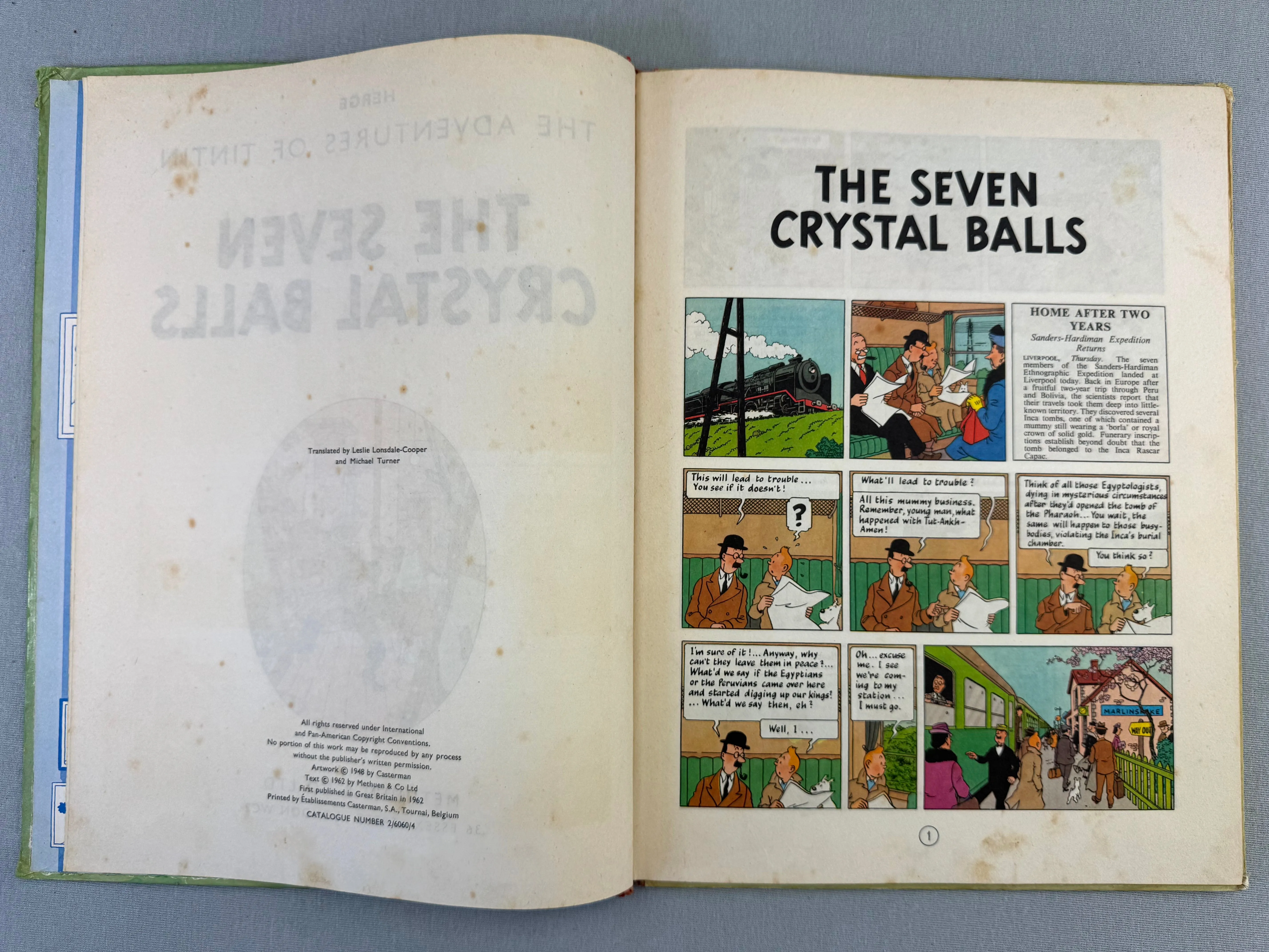 The 7 Crystal Balls - Methuen 1962 1st Edition Hardback Rare Tintin book Herge EO