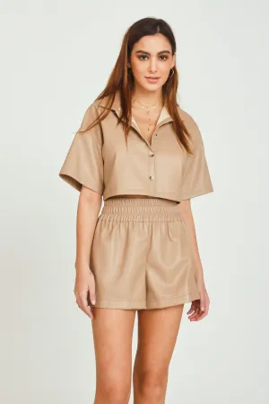 Toffee Faux Leather Camp Shirt