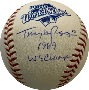 Tony LaRussa Autographed Rawling 1989 World Series Official Major League Hall of Fame Baseball (JSA) w/ Rare Inscription!