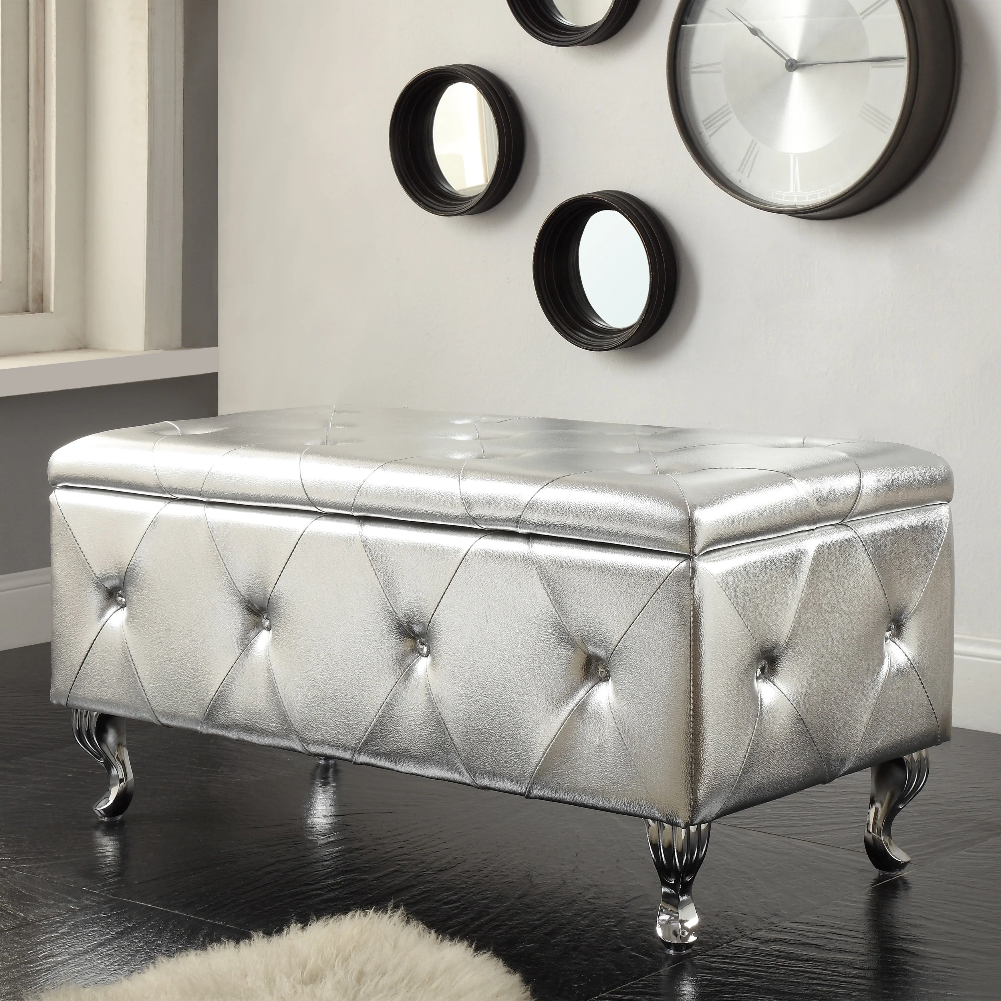 valiant Black Crystal Tufted Storage Bench