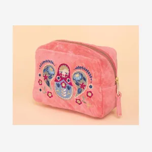 VELVET EMBROIDERED MAKE-UP BAG - MATRYOSHKA DOLL PETAL