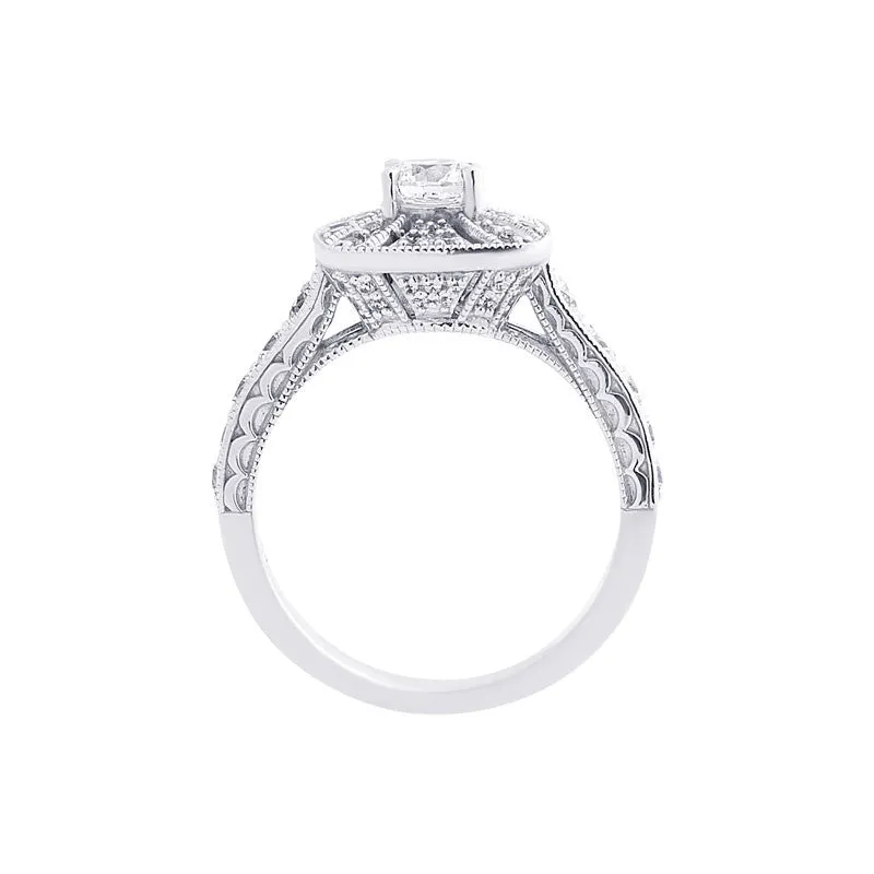 Vintage Diamond Halo with Milgrain Engagement Ring