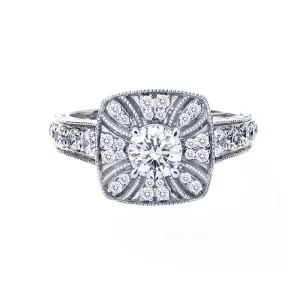 Vintage Diamond Halo with Milgrain Engagement Ring