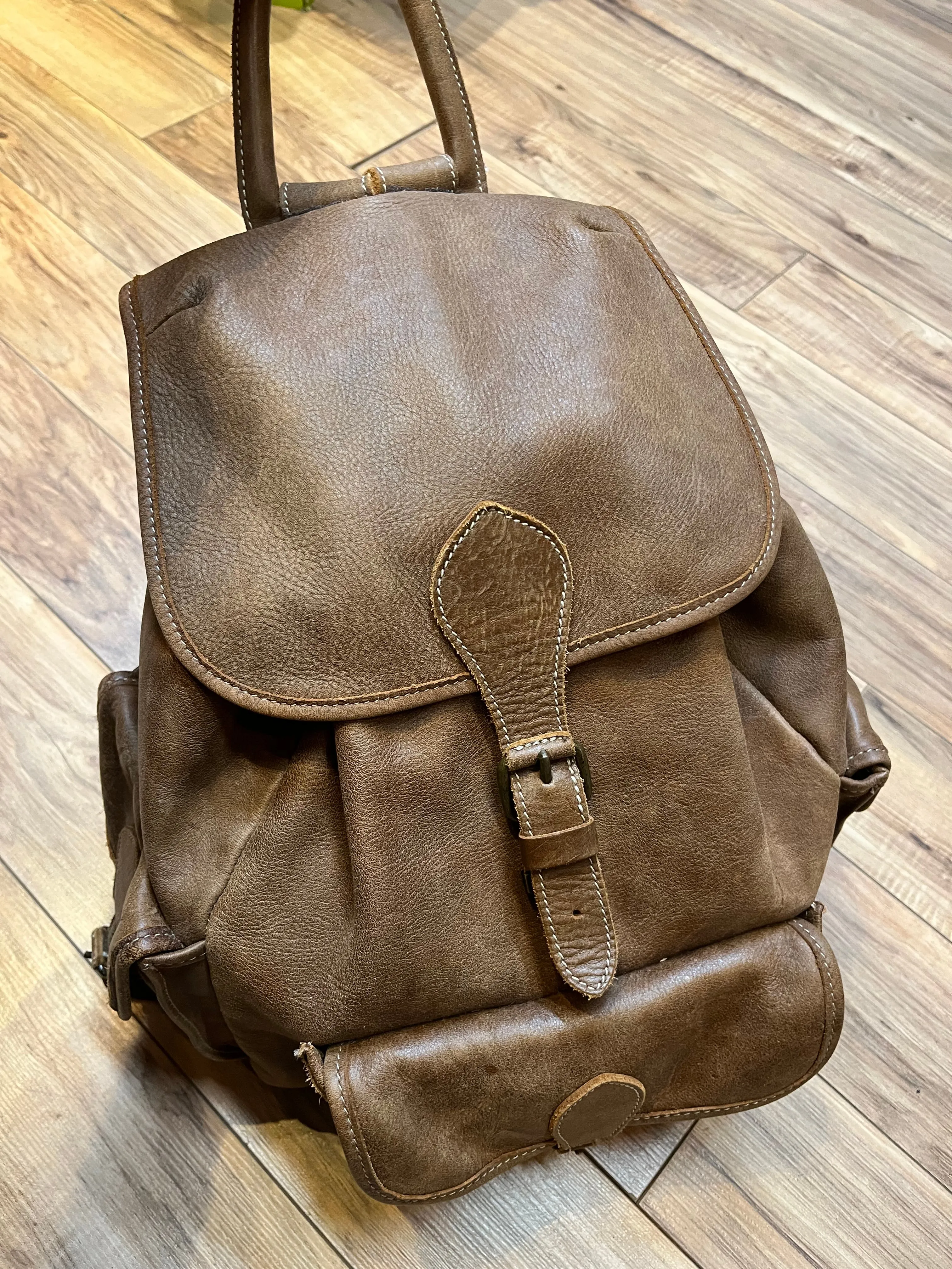 Vintage Roots Tribal Leather Brown Knapsack, Made in Canada, SOLD