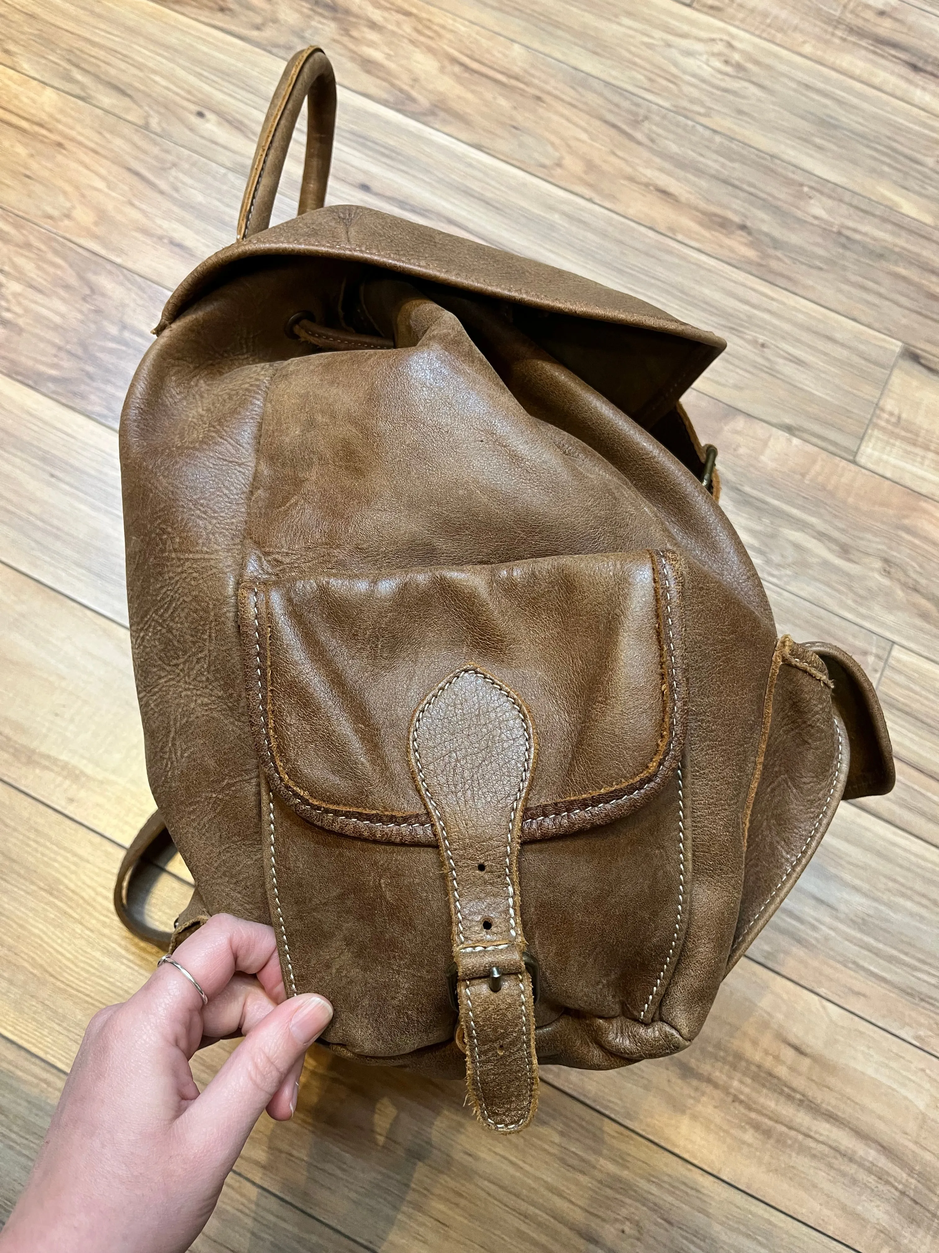 Vintage Roots Tribal Leather Brown Knapsack, Made in Canada, SOLD