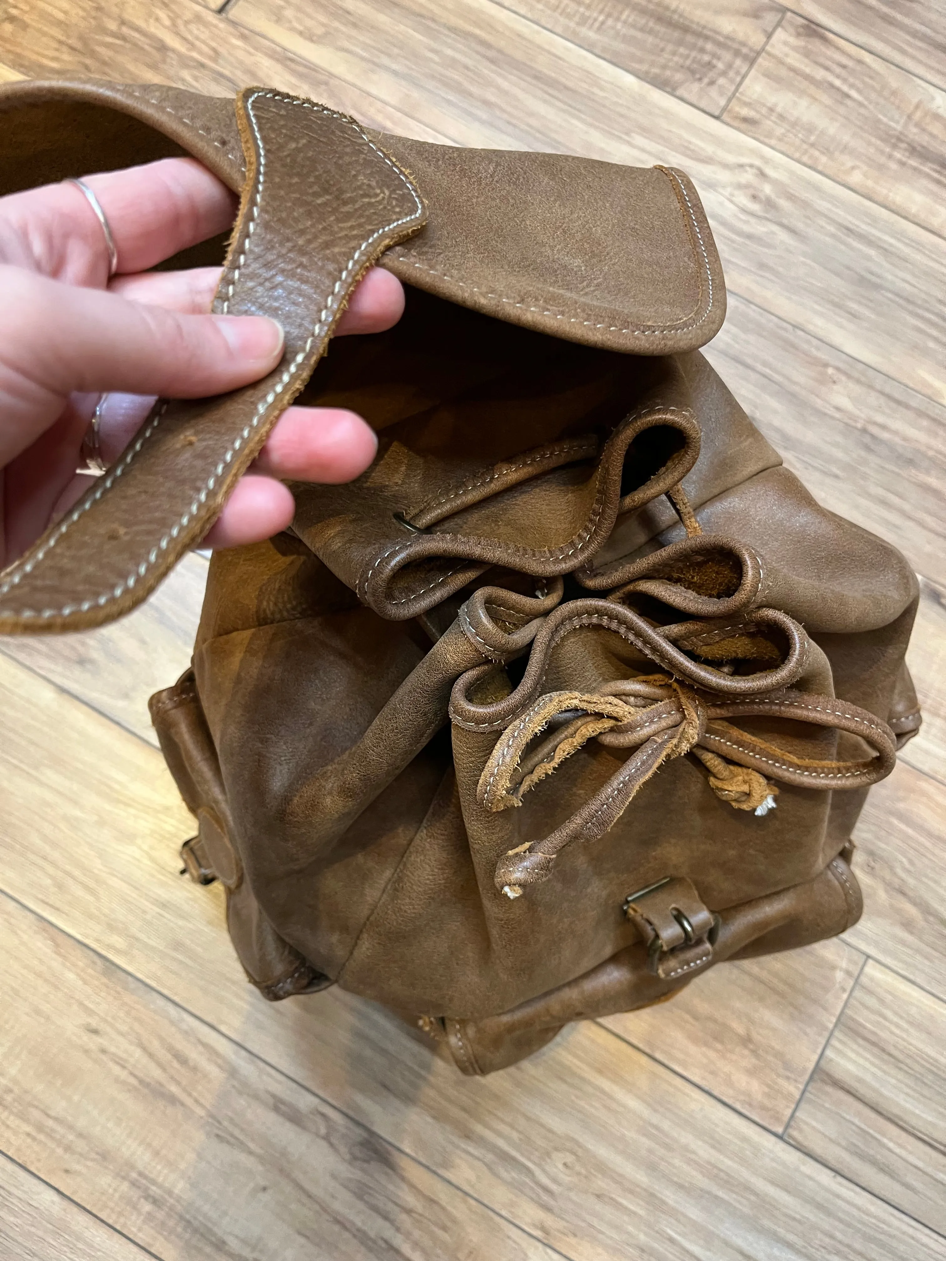 Vintage Roots Tribal Leather Brown Knapsack, Made in Canada, SOLD