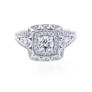 Vintage Two-Row Halo Split Band Engagement Ring