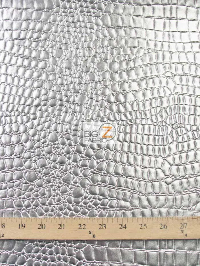 Vinyl Faux Fake Leather Pleather Embossed Shiny Alligator Fabric / Silver / By The Roll - 30 Yards