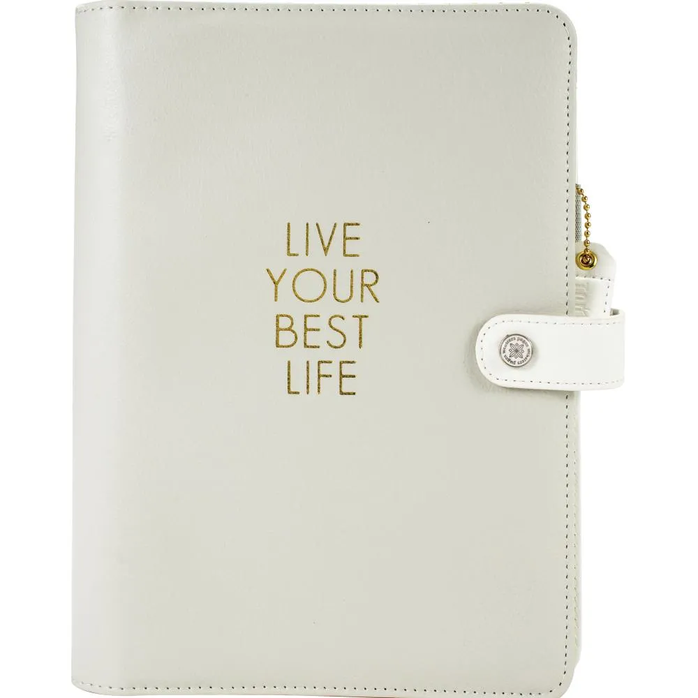 Websters Pages Colour Crush A5 Faux Leather 6-Ring Planner Binder 7.5in x 10in - Live Your Best Life - Grey*