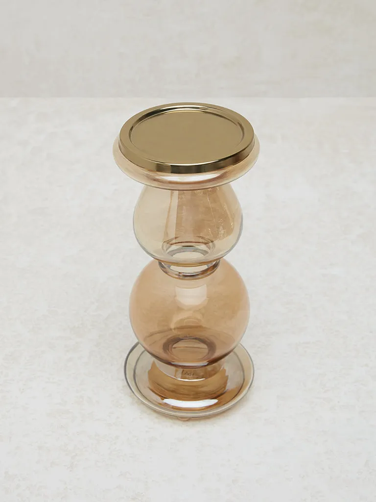 Westside Home Gold Glass Pillar Candle Holder-Large