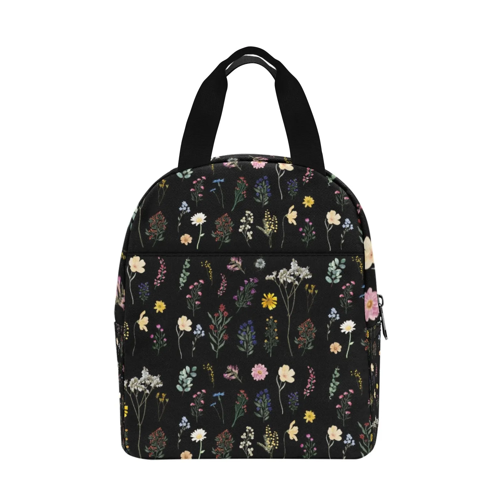 Wildflowers Black Insulated Zipper Lunch Bag