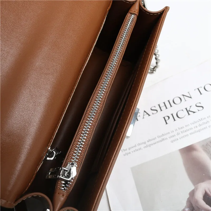 Womens Calfskin Leather Top Handle Chain Bag