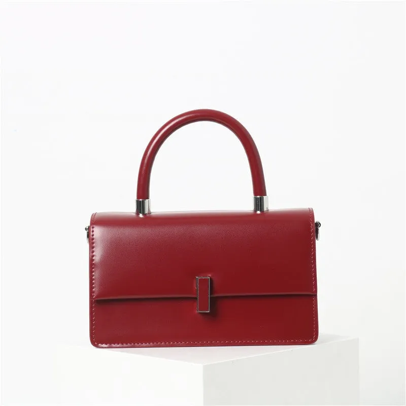 Womens Calfskin Leather Top Handle Chain Bag