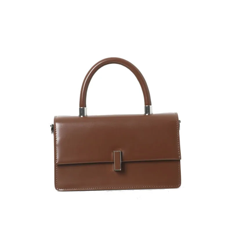 Womens Calfskin Leather Top Handle Chain Bag