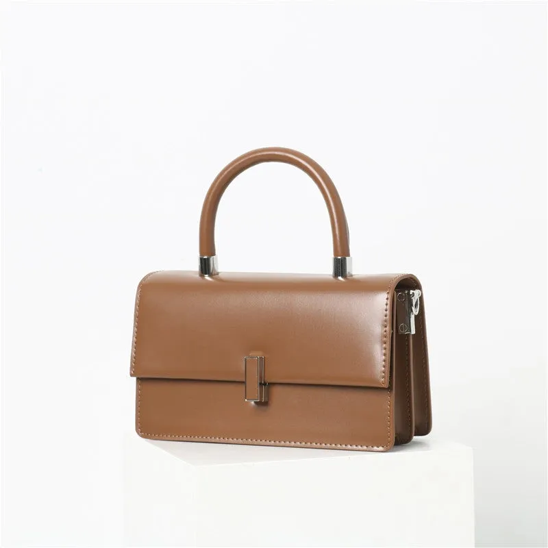 Womens Calfskin Leather Top Handle Chain Bag