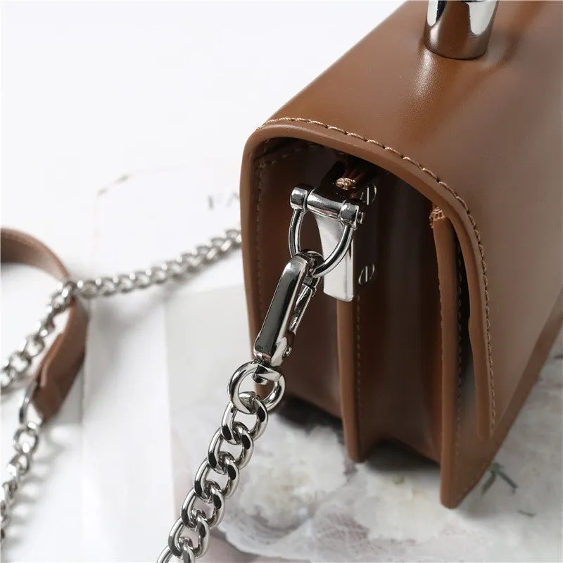 Womens Calfskin Leather Top Handle Chain Bag