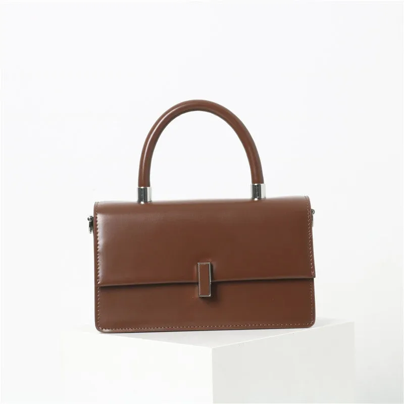 Womens Calfskin Leather Top Handle Chain Bag