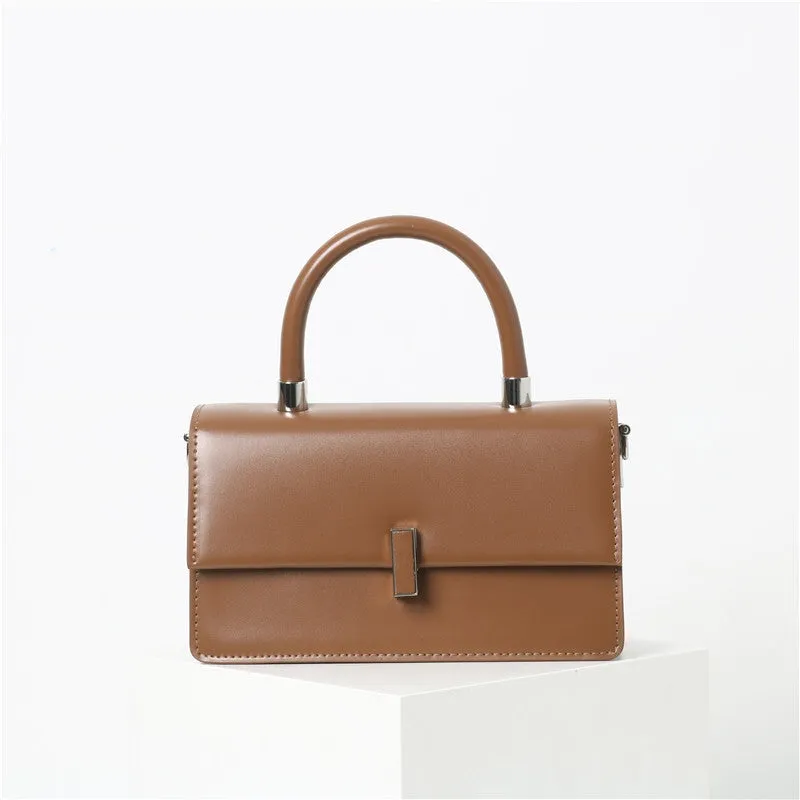 Womens Calfskin Leather Top Handle Chain Bag