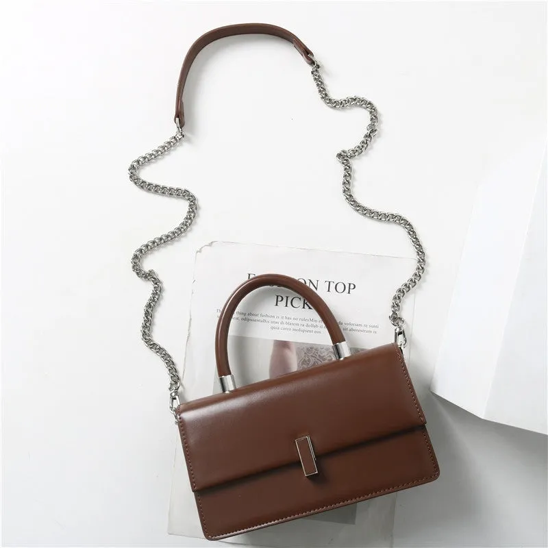 Womens Calfskin Leather Top Handle Chain Bag