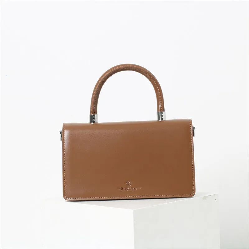 Womens Calfskin Leather Top Handle Chain Bag