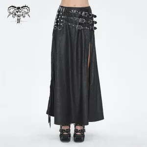 Women's Gothic Buckle Stud Side Slit Long Skirt