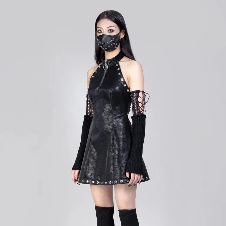 Women's Gothic Eyelet Faux Leather Halterneck Dress