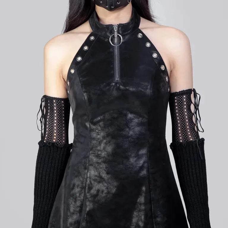 Women's Gothic Eyelet Faux Leather Halterneck Dress