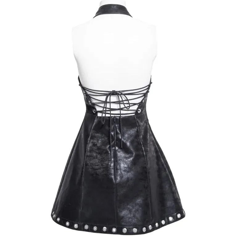 Women's Gothic Eyelet Faux Leather Halterneck Dress