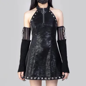 Women's Gothic Eyelet Faux Leather Halterneck Dress