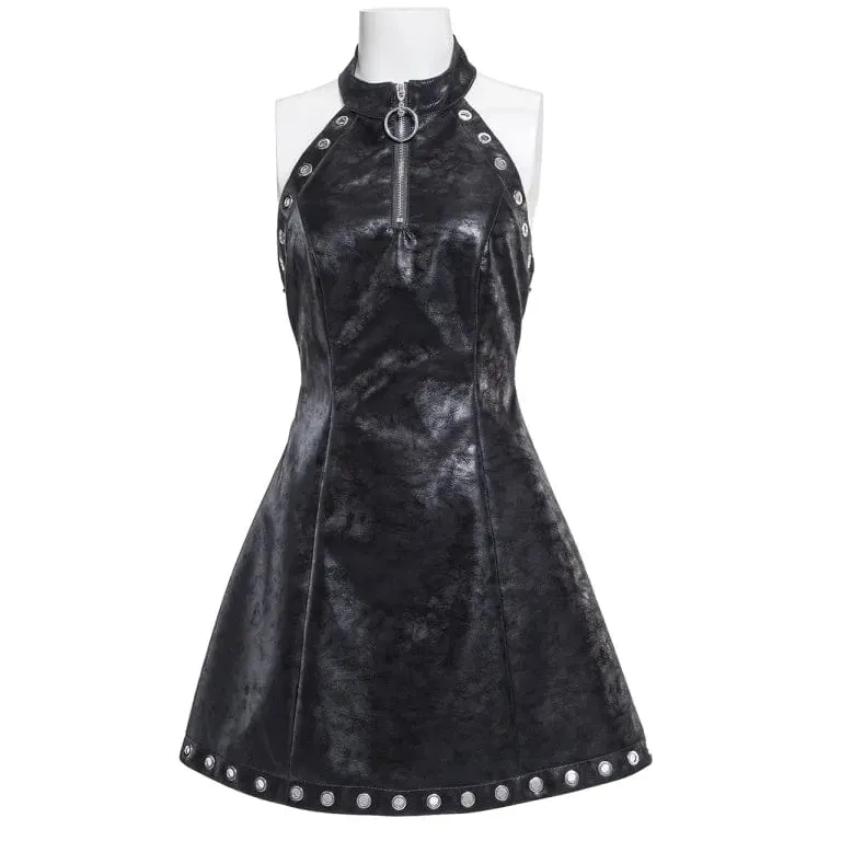 Women's Gothic Eyelet Faux Leather Halterneck Dress