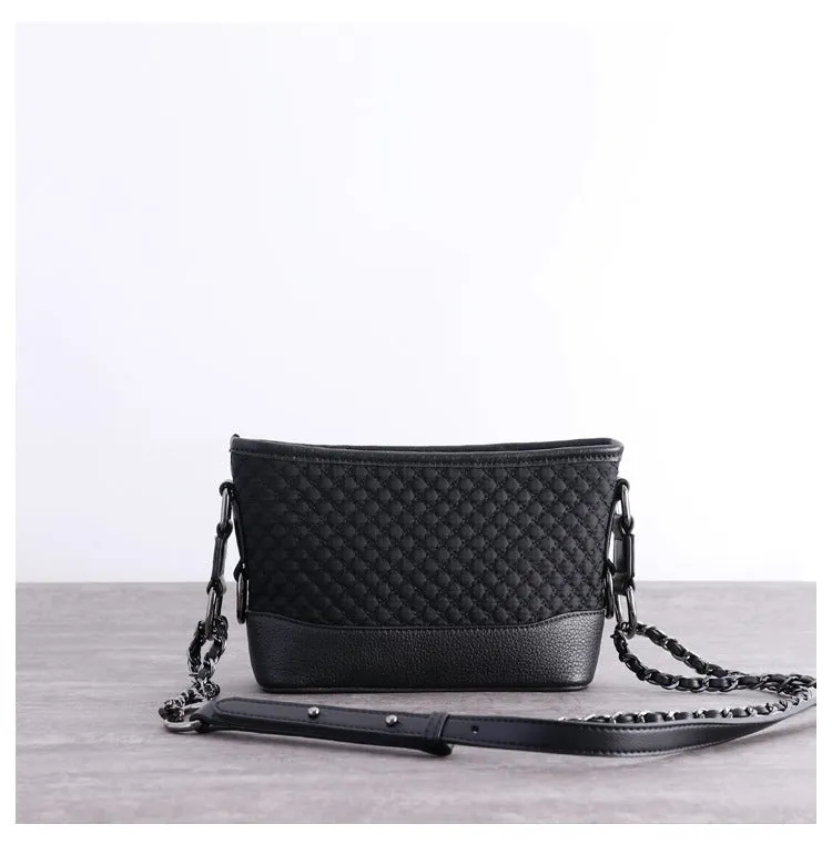 Womens Nylon Leather Shoulder Bag Womens Black Diamond Nylon Chain Shoulder Purse Nylon Chain Purse for Ladies