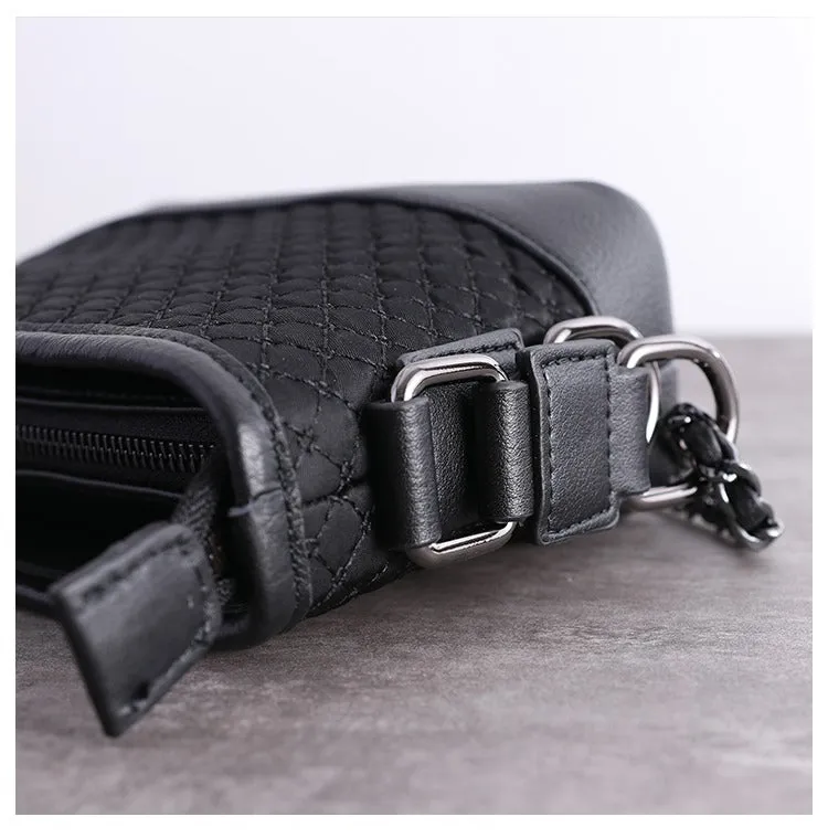 Womens Nylon Leather Shoulder Bag Womens Black Diamond Nylon Chain Shoulder Purse Nylon Chain Purse for Ladies