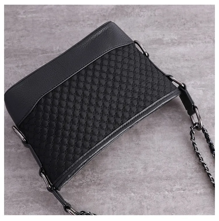 Womens Nylon Leather Shoulder Bag Womens Black Diamond Nylon Chain Shoulder Purse Nylon Chain Purse for Ladies