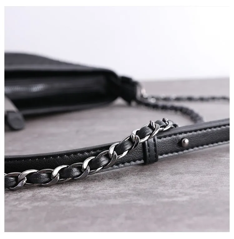 Womens Nylon Leather Shoulder Bag Womens Black Diamond Nylon Chain Shoulder Purse Nylon Chain Purse for Ladies