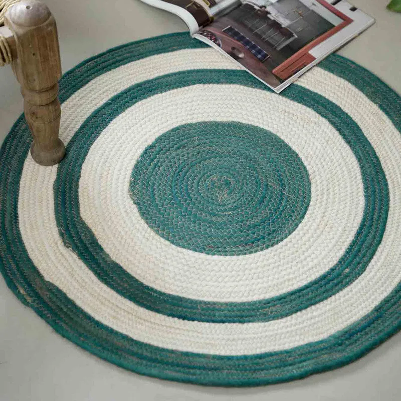 Woolen Rug | Luxurious Comfort | Round | Blue & White | 61 x 61 cm