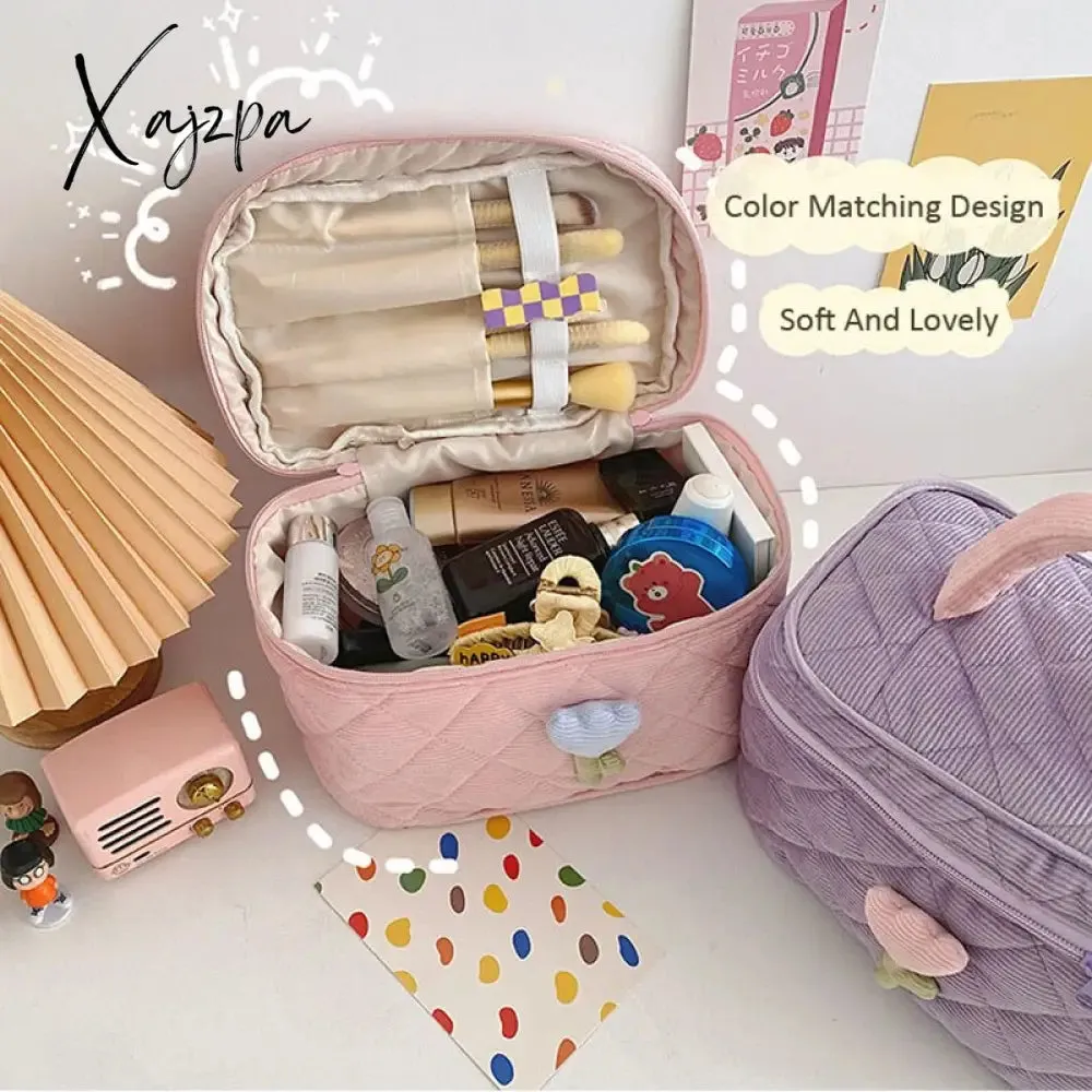 Xajzpa - Women's Tulip Flowers Pouch Ins Large Capacity Travel Cosmetic Bag Corduroy Zipper Toiletry Bags Portable Storage Box