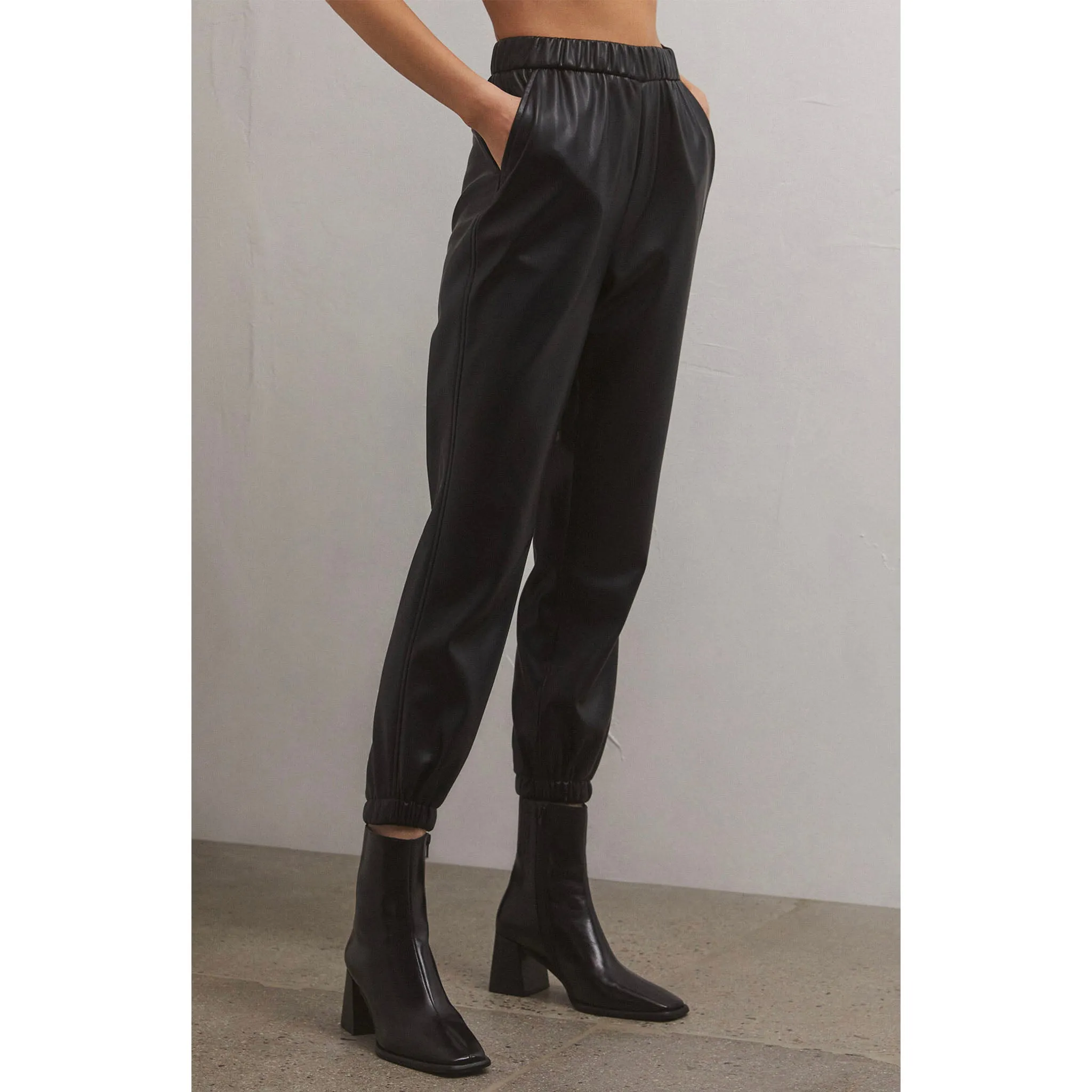 Z Supply Lenora Faux Leather Jogger in Black