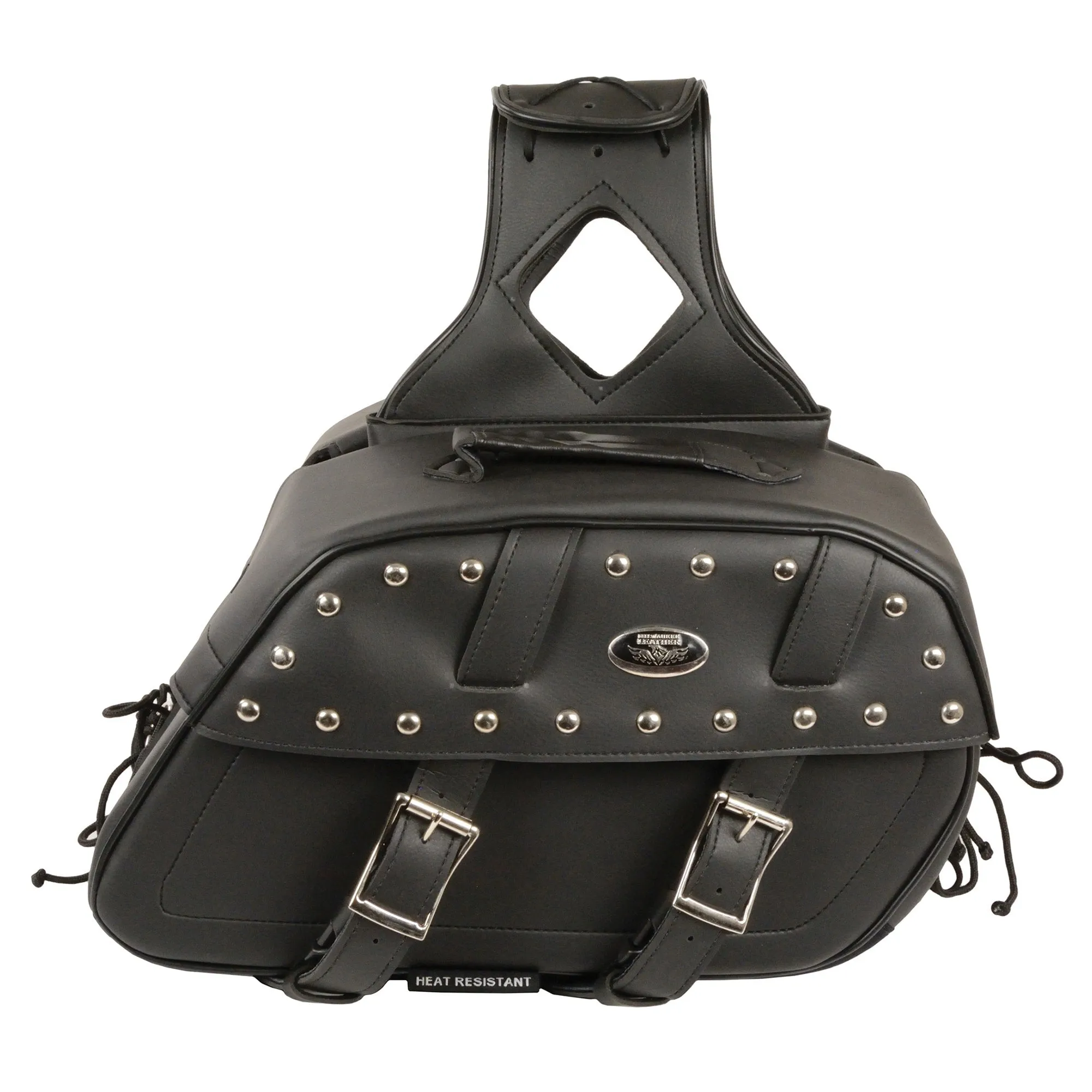 Zip-Off PVC Studded Throw Over Rounded Saddle Bag (15X10X6X18)